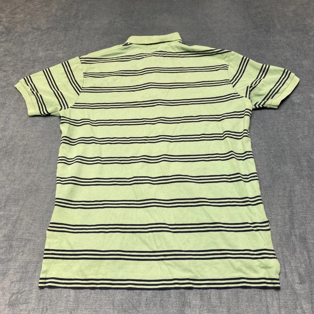 Polo by Ralph Lauren Shirt Mens Large Green Black Striped Hi Lo Hem Golf Tennis